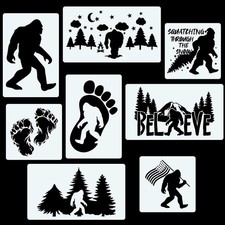 8PCS Bigfoot Sasquatch Stencils Reusable Painting Templates for Wood DIY Crafts