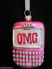 BLOWN GLASS PINK OMG TEXT ORNAMENT SMART PHONE BLACKBERRY TEXTING NWT