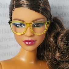GLASSES G 1/6 FEMALE  KEN FASHION DOLL GREEN FRAME CLEAR LENS READING ACCESSORY