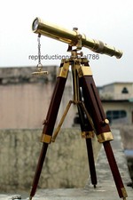 Solid Brass Vintage telescope Spyglass Antique Wooden Tripod Stand Collectible