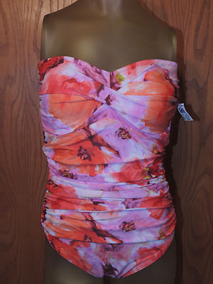 Simply Swim Swimsuit Swim Suit One Piece Lined Padded Floral Women's Size 10