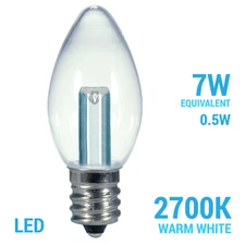 Satco S9156 0.5W C7 LED Night Light Clear Bulb 120V Candelabra E12 Base