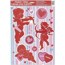 4 Sheets Valentine's Day Window Clings- Cupid  Hearts-Removable and Reusable