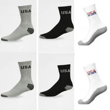 4~12 pairs Men Women Athletic Sports Cotton Crew Logo USA Socks Lots 9-11 10-13