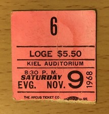 1968 LES PORTES QUI ATTENDENT LA TOURNÉE DU SOLEIL TICKET DE CONCERT ST LOUIS STUB JIM MORRISON