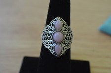 1.47ct Peruvian Pink Opal Three-Stone Ring Sterling Silver Size 6 Nice