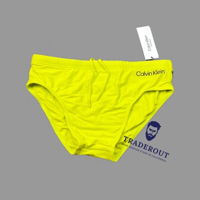 Calvin Klein CK Men citrus yellow solid logo swim Brief Swimwear
