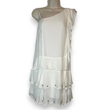 Zara Mini Dress XS White One Shoulder Ruffle Tiered Summer Beach