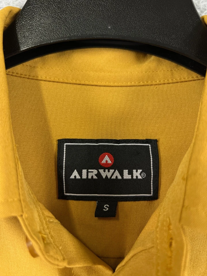 Airwalk Shirt Adult Small Yellow Army Style Patches Button Up Long Sleeve Poly - Image 3 of 4