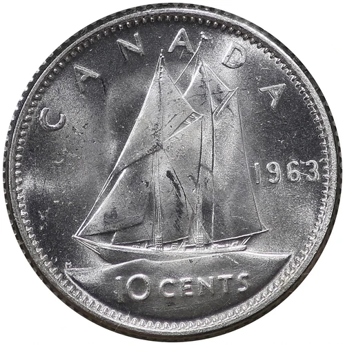 1963 Canada 10 Ten Cents .800 Silver Brilliant Uncirculated Dime Coin