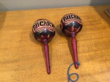Estate 2 VTG Nicaragua Hand Carved  Painted Wooden Red Maracas 10  Souvenir