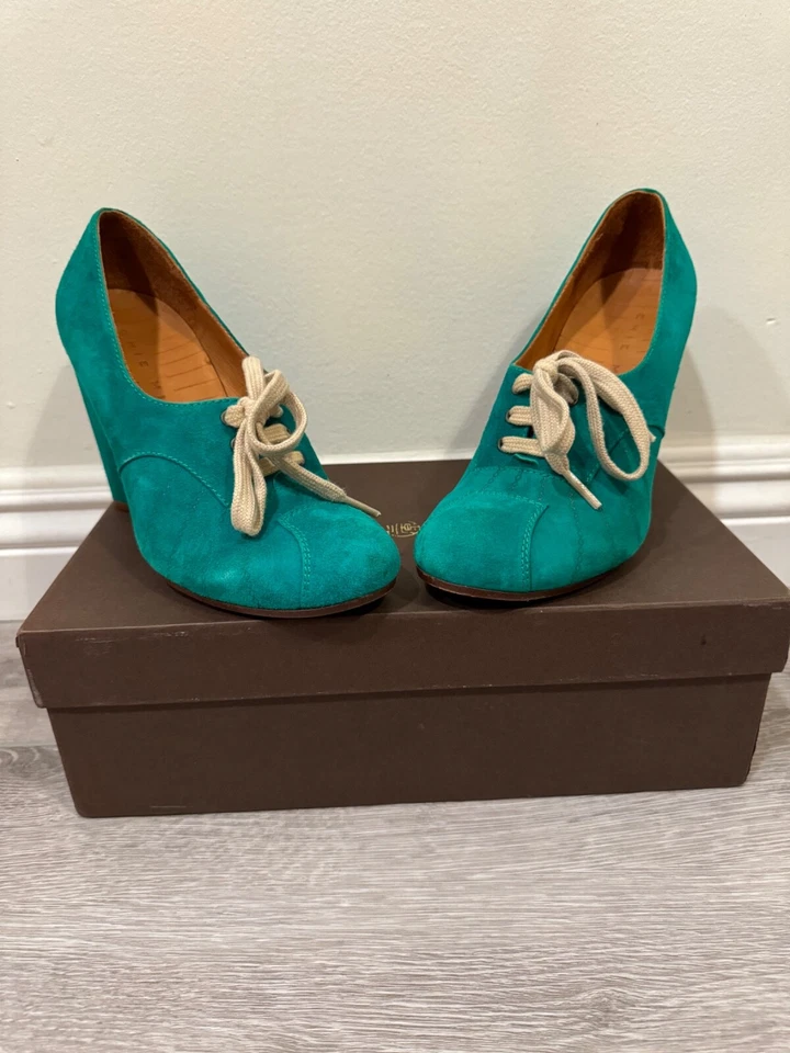 Zapatos de tacón de gamuza verde raros para mujer CHIE MIHARA UE 36.5 US 6.5 hechos en España Foto 4 de 4