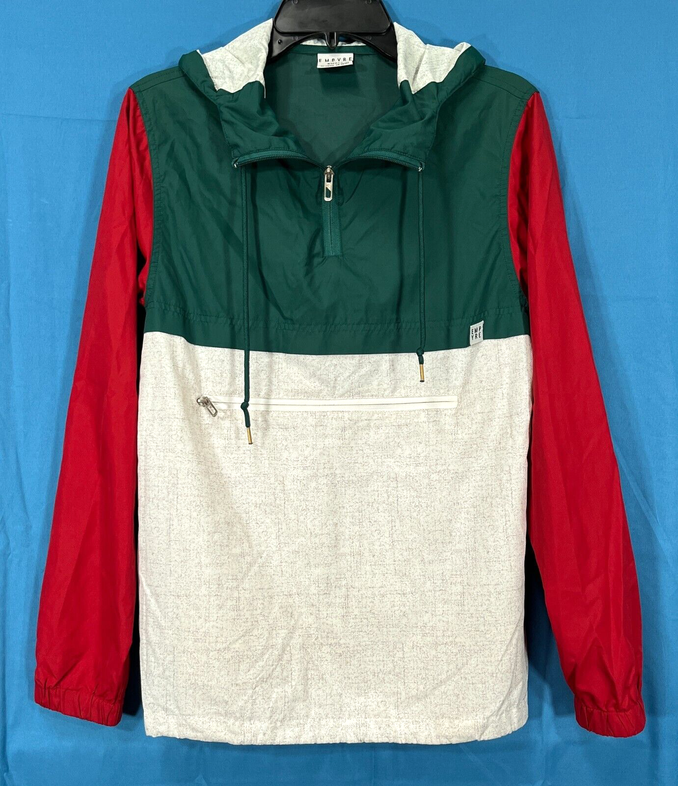 EMPYRE Red/Green/Multi COLORBLOCK 1/4-Zip PULL-OVER Men's HOODED JACKET Sz S