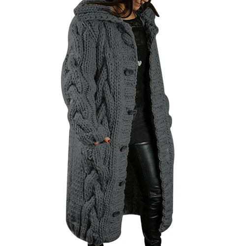 Damen Grobstrick Oversize Pullover vorne offen Tasche Mantel lang Maxi Cardigan - Bild 18 von 25