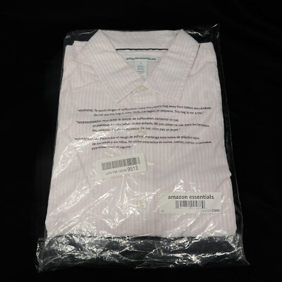 Mens Amazon Essentials Pink PinstripeLong sleeve Shirt Button Down Size Medium