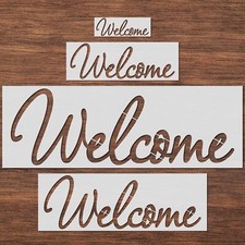 4 Pack Welcome Stencils Reusable Templates for Painting on Wood Wall Fabric