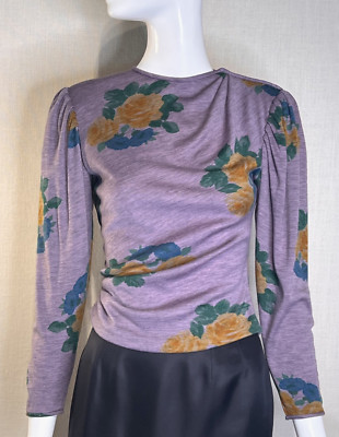 VTG 80s Emanuel UNGARO PARALLELE Lavender Heather Wool Jersey Top Size 6, ITALY