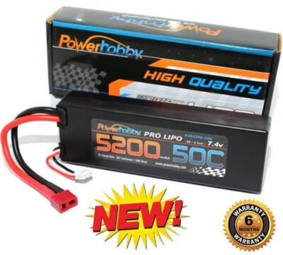 PowerHobby 2S 7.4V 5200mAh 50C Lipo Battery w Deans Plug : Thunder Tiger