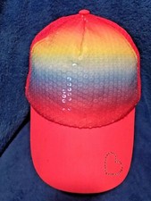 Ladies Pink Rainbow Hat With Multicolor Front, Net Back, Adjustable