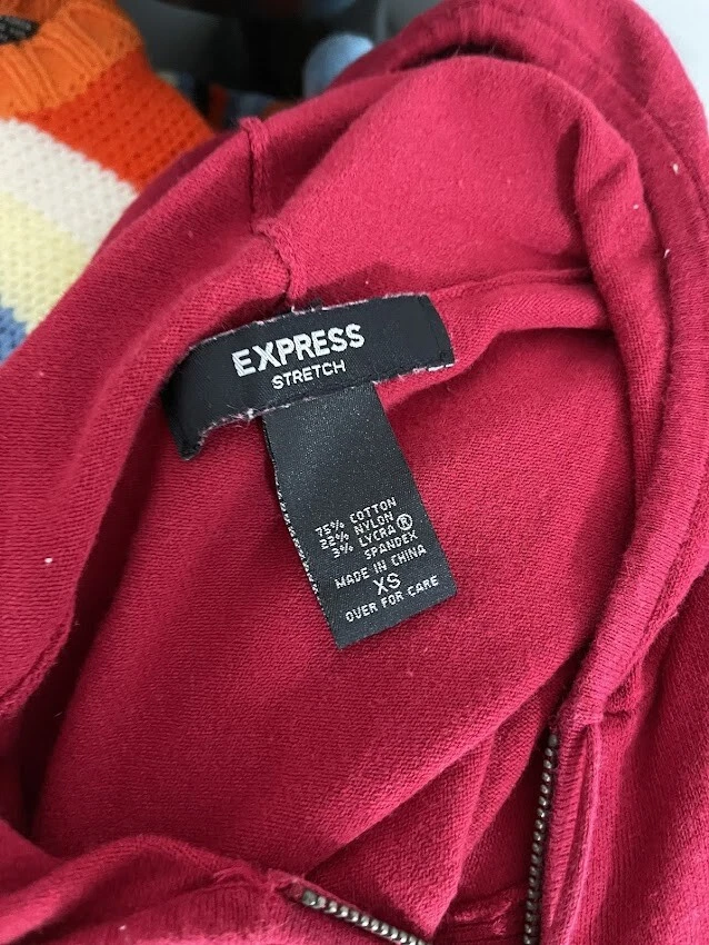 Sudadera con capucha Express elástica con cremallera completa mezcla de algodón vinous para mujer talla XS Foto 4 de 4