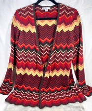 Pendleton red brown gold chevron Southwest open front merino wool cardigan M