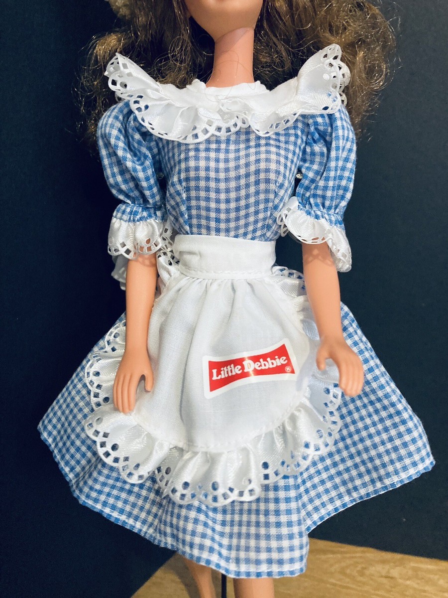 Barbie Debbie Dress Blue White Gingham Check Lace Trim, Apron, & Straw Hat MINT Barbie Debbie Dress Blue White Gingham Check Lace Trim, Apron, & Straw Hat MINT