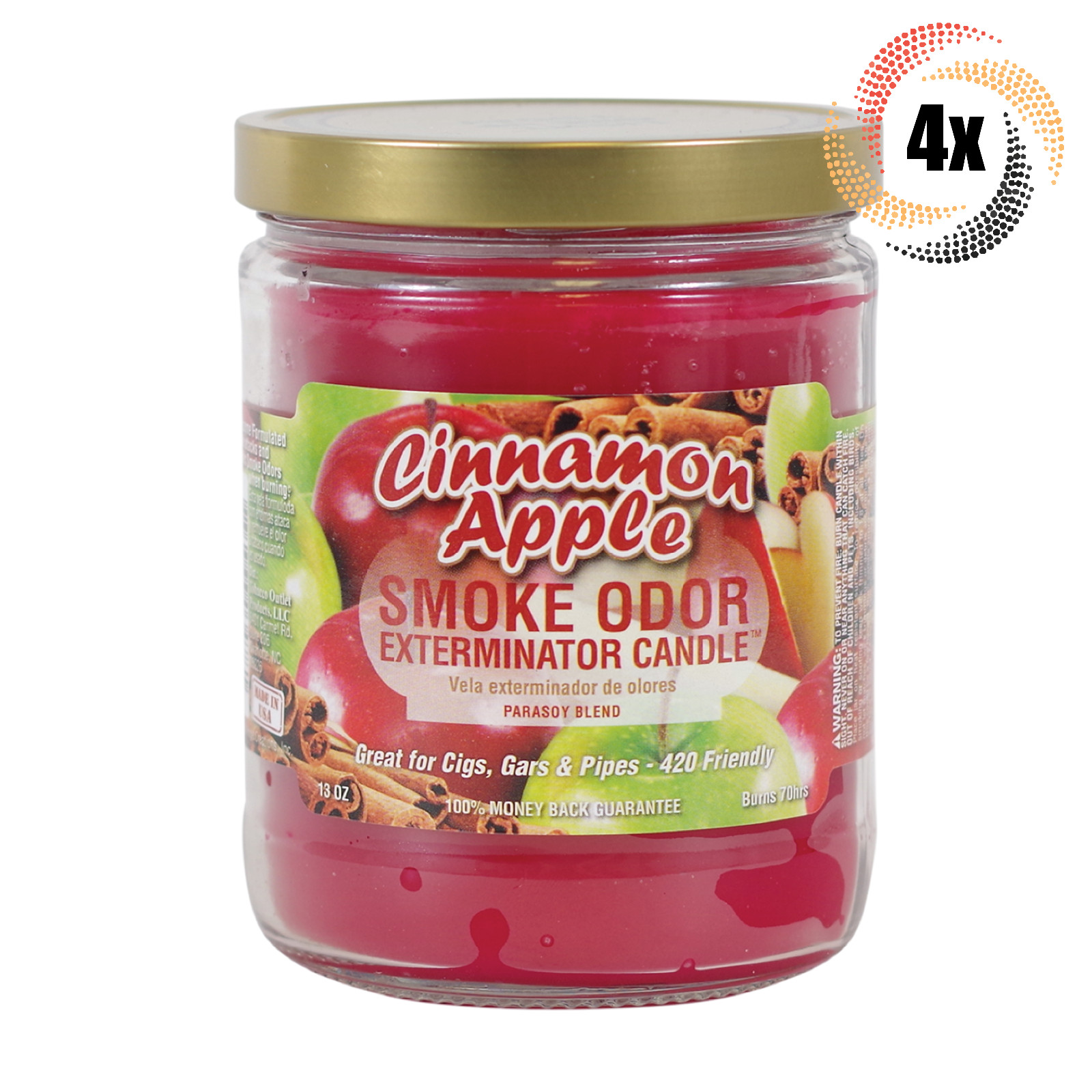 4 баночки Свечей для уничтожения дыма с запахом дыма от корицы и яблока | 13 унций |Горят 70 часов