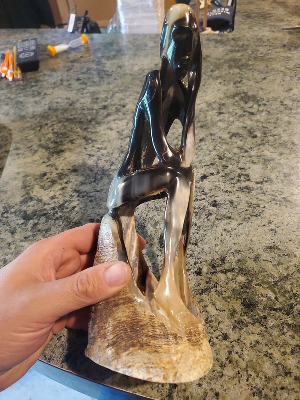 Hand Carved Cow Horn Guy In Deep Thought Thinking Art 