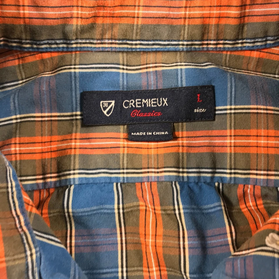 Daniel Cremieux Camisa de Vestir Manga Larga a Cuadros Azul y Naranja Grande Foto 4 de 4