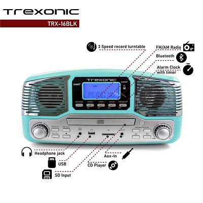 Trexonic TRX-16TRQ Wireless Bluetooth Record and CD Player