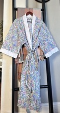 Vtg Hampton House Floral Robe Cotton Blend Kimono Pockets Lounge Romantic Large