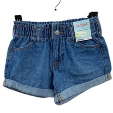 New Cat  Jack Girls Medium 8 Paper Bag Elastic Waist Denim Jean Short Shorts