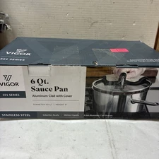 Vigor SS1 6 Qt Stainless Steel Sauce Pan w/ Lid, Aluminum-Clad Bottom,