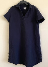 J. Jill Shirt Dress Navy Blue Gauze Coastal Pockets 100% Cotton Small