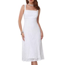 INSPIRE CHIC Women Lace Prom Straps Square Neck Sleeveless Formal