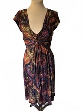 Vintage Jigsaw Cap Sleeve Jersey Dress Black Mix Twist Front Women's Small