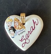 Sarah Heart Shaped Kiln Fired Porcelain Metal Bail Pendant Disney Princesses