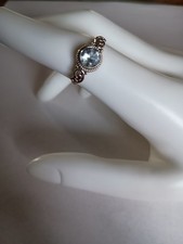 Blue Topaz Round Faceted Size 7 Stamped 925 Sterling Silver