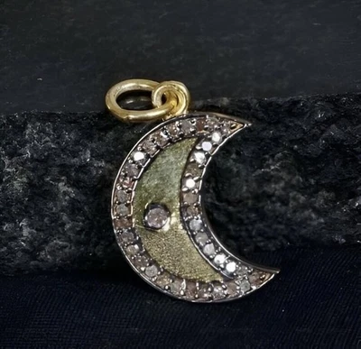 Pendentif diamant pavé demi-lune pendentif en argent 925 pendentif... - Photo 1/4