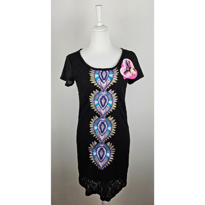 Custo Barcelona Damen Kleid Gr. 2 34 36 schwarz bunt Sommer Frühling camy dress