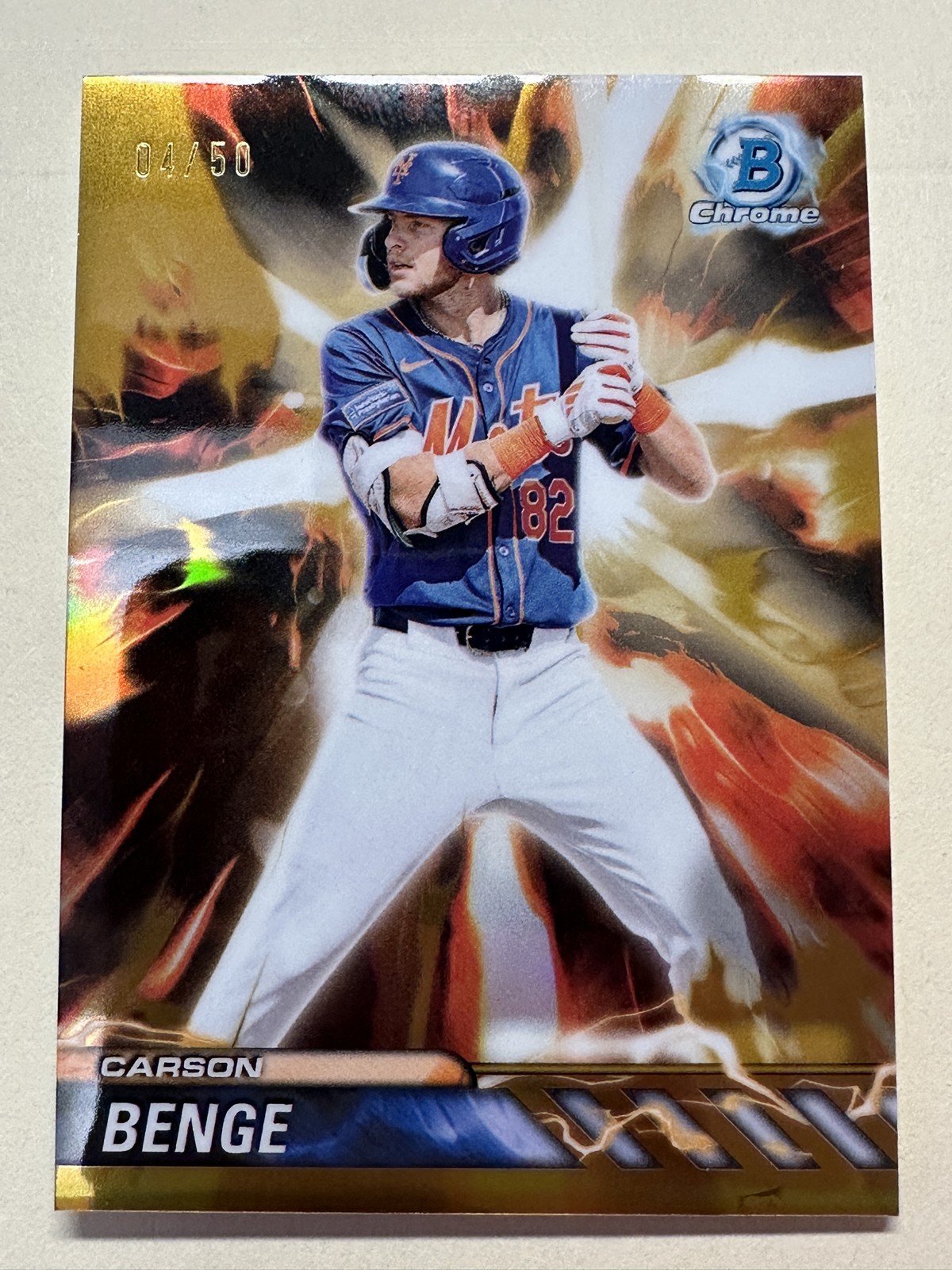 2024 Bowman Draft - Plasma Power Carson Benge #PP-8 Gold Refractor /50 (RC) Mets