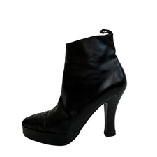CHANEL short COCO Mark Matrasse leather boots black leather