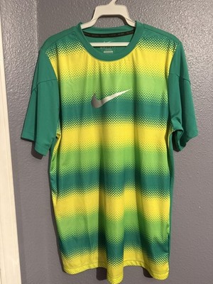 Nike Soccer GPX Turbo Lucid Turbo Green Yellow T Shirt Dri Fit Mens L Swoosh