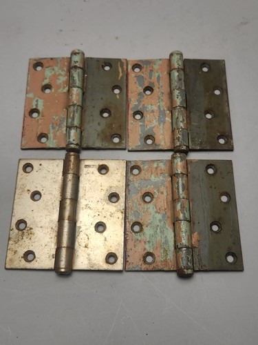 Vintage STANLEY 454 Steel Brass Plated 4" x 4" Square Butt Hinges - Lot of 4