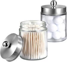 2 Pack Glass Apothecary Jars with Lids Bathroom Vanity Qtip Storage Canisters