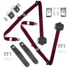 JP CJ/DJ 1971 - 1986  Standard 3pt Burgandy Seat Kit w/ Brackets - 2 Belts 
