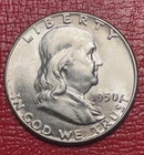 1950 P Franklin Silver Half Dollar, About Uncirculated (AU).