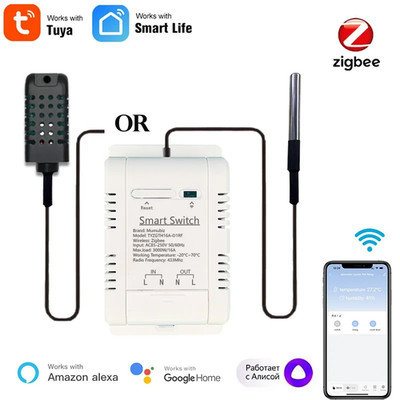 Tuya Zigbee Switch With Temperature Humidity Sensor ,Smart 16A 3000W Thermostat 