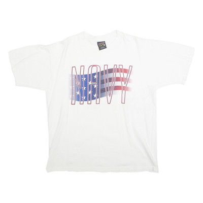 SOFFES CHOICE Herren T-Shirt Weiß Navy Grafik L Kurzarm Rundhals Baumwolle