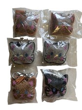 Lot of 6 Bling Cat Keychains Rhinestone Cute Purse Charm Key Ring Mixed Colors